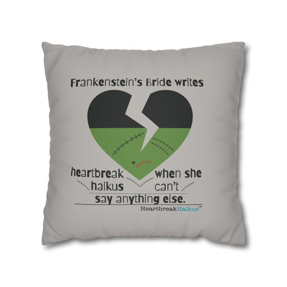 Frankenstein's Bride Writes Heartbreak Haikus - Faux Suede Square Pillowcase (in light grey)