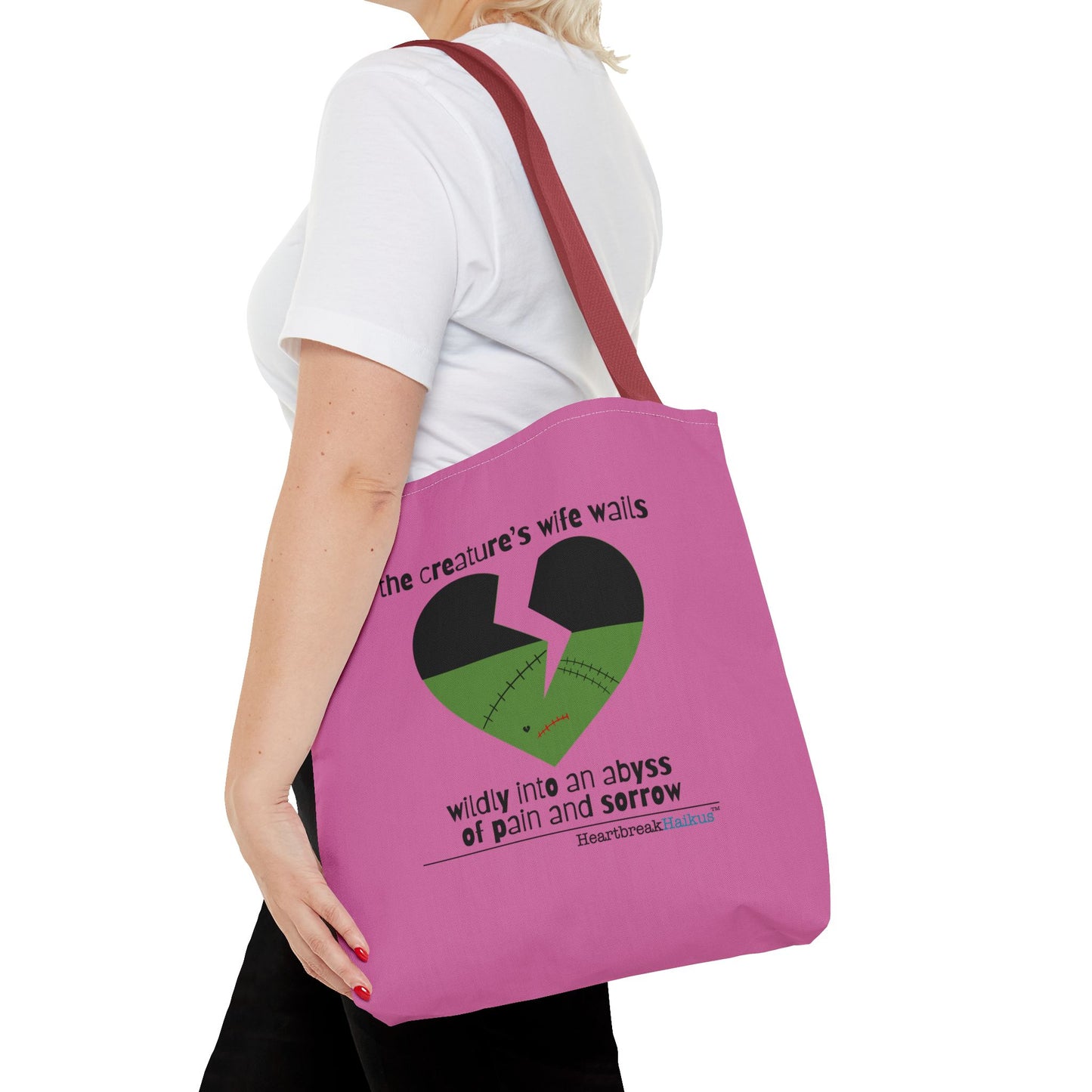 The Creature's Wife Wails Wildly Frankenstein Haiku - Tote Bag (dual-sided print in Candy Pink)