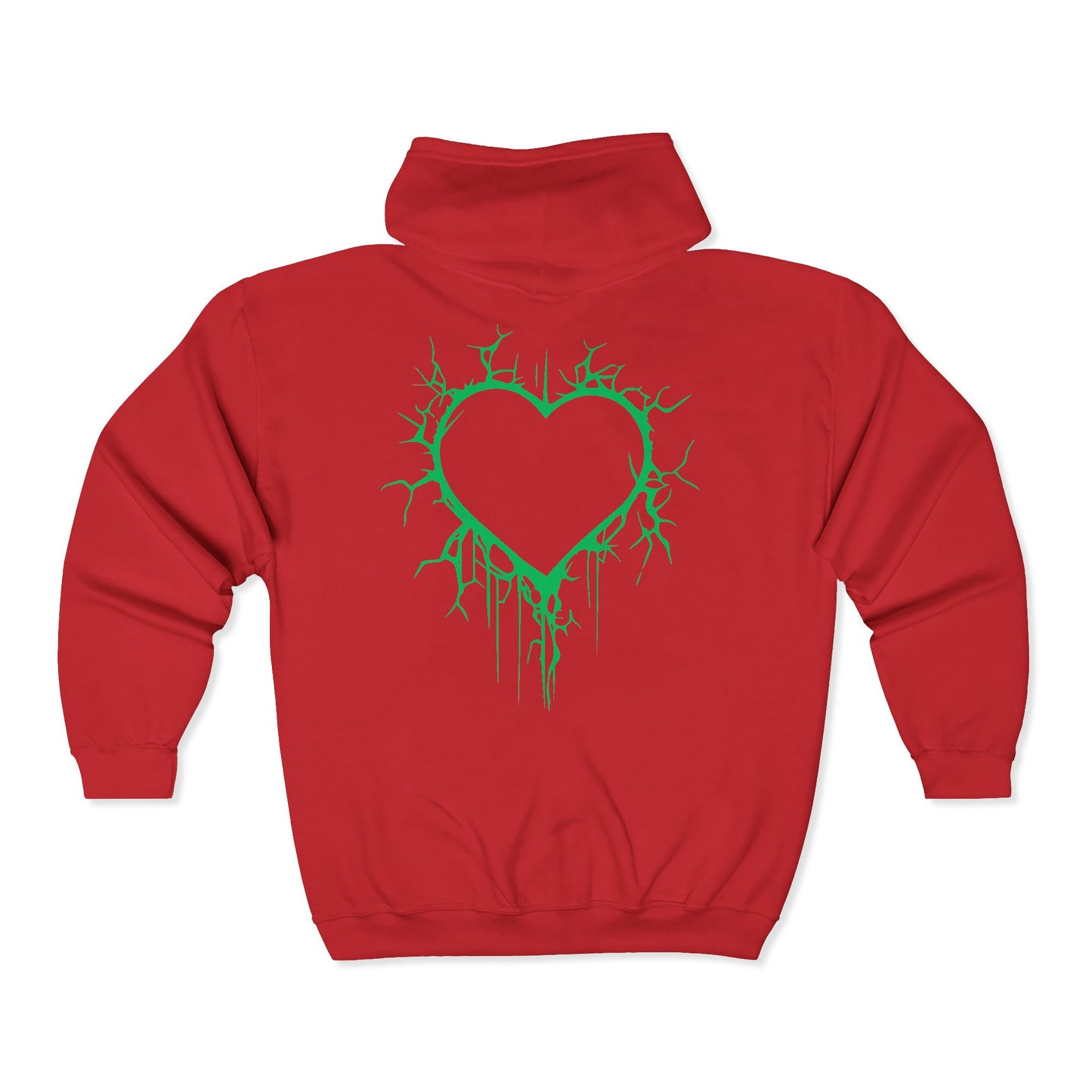 Lightning-Cracked Hollow Heart Zip Hoodie (in Electric Wicked Green) - (The Only Hearts Collection)