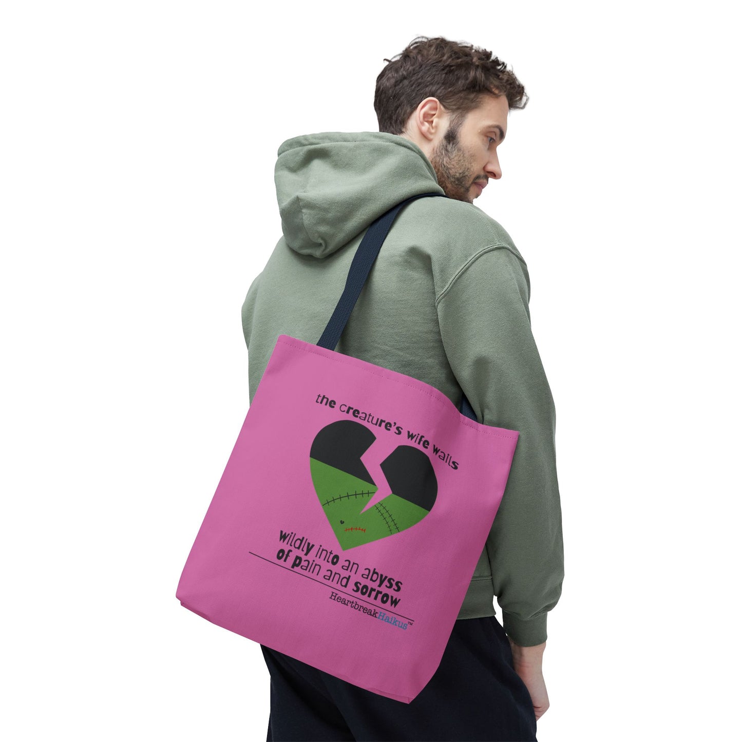 The Creature's Wife Wails Wildly Frankenstein Haiku - Tote Bag (dual-sided print in Candy Pink)