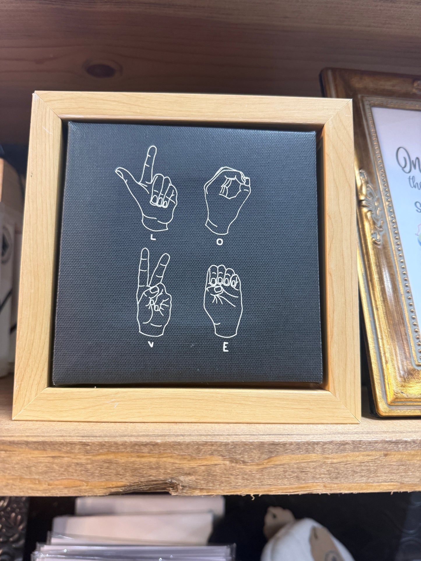 ASL “L-O-V-E” sign (5x5 wood & canvas)