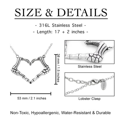 Skeleton Hand-Heart Necklace - I Love You To Death