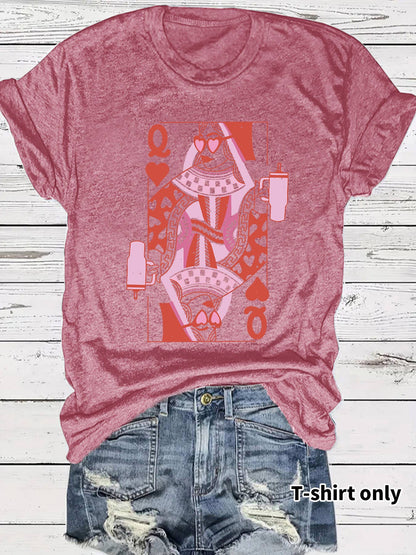 Queen of Hearts Poker Tumbler Graphic Short-sleeve T-shirt