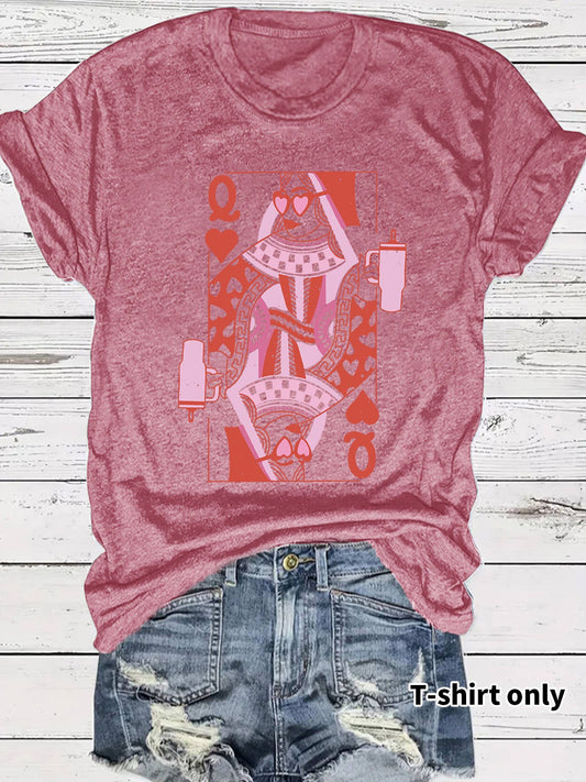 Queen of Hearts Poker Tumbler Graphic Short-sleeve T-shirt