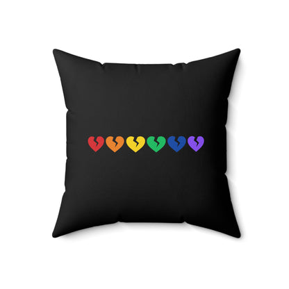 Rainbow Broken Hearts (on Midnight Black) - Faux Suede Square Pillow (Only Hearts Collection)