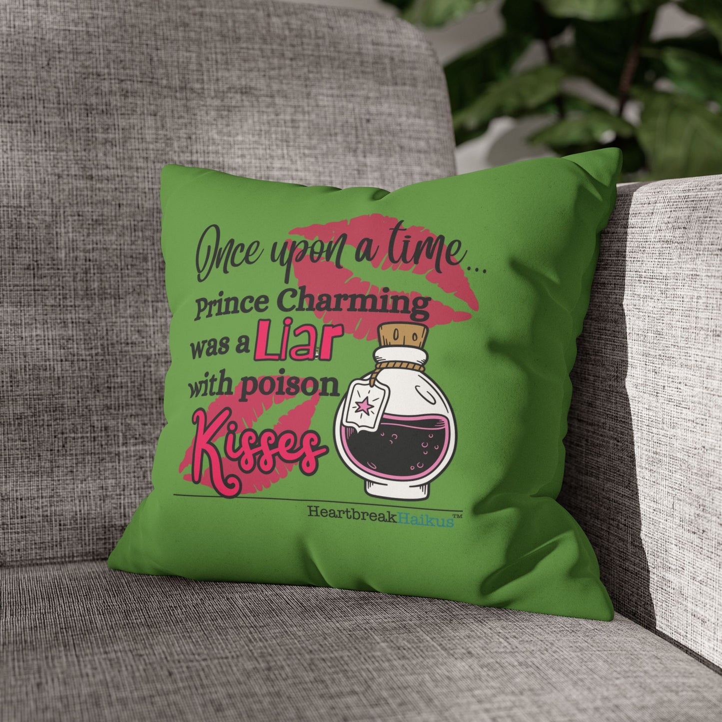 Prince Charming's Poison Kisses - Faux Suede Square Pillowcase (in Wicked Green)
