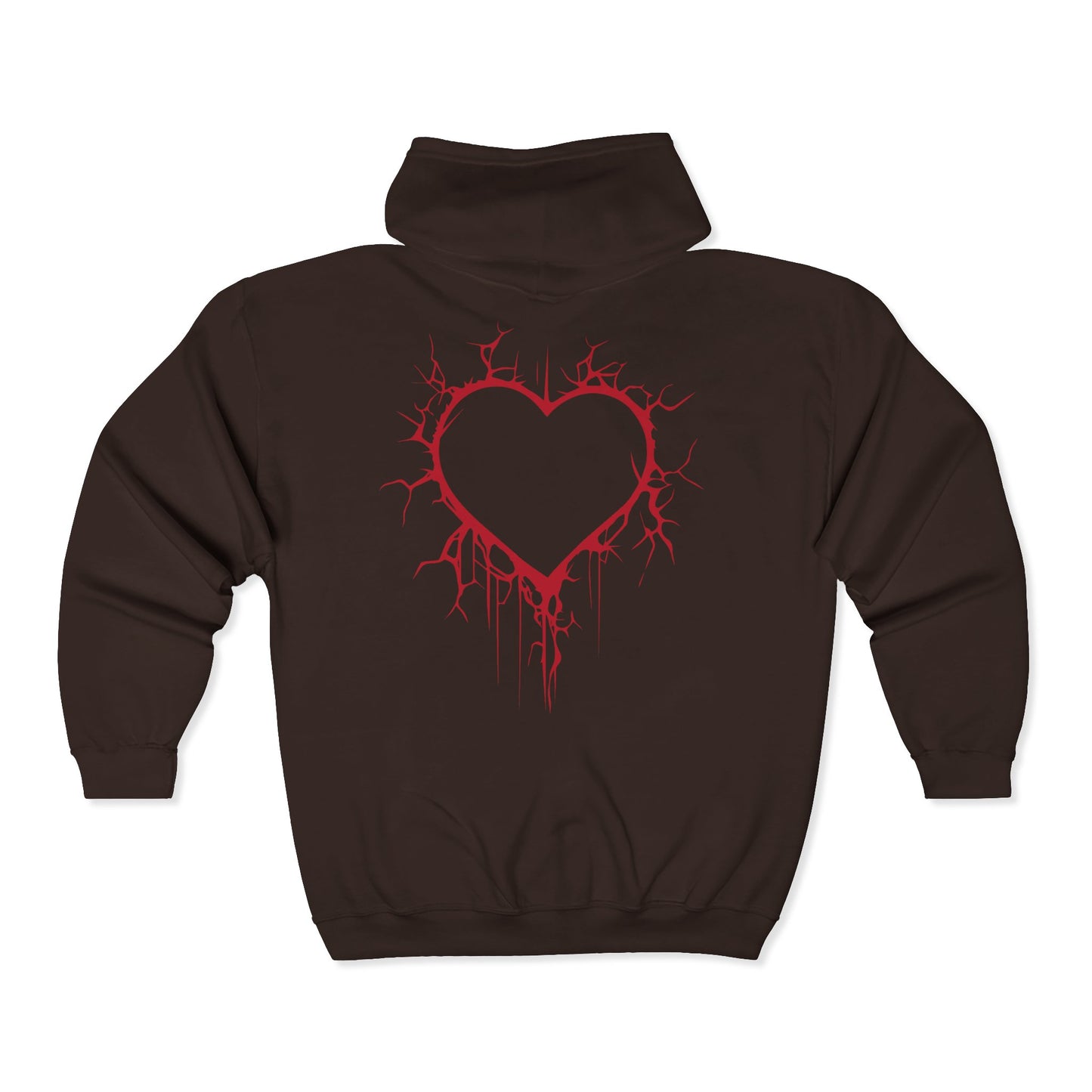 Cracked Hollow Heart Zip Hoodie — Alternative/Goth/Punk Bleeding Heart Full‑Zip Sweatshirt (The Only Hearts Collection)