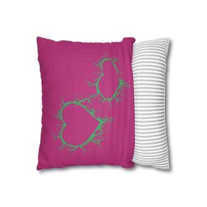 Lightning-Cracked Hearts - Faux Suede Square Pillowcase (in Pink and Wicked Green)