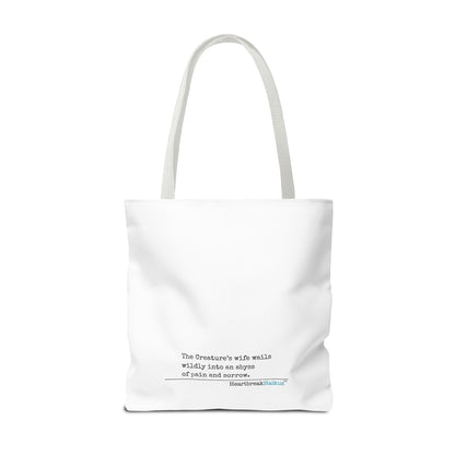 The Creature's Wife Wails Wildly Frankenstein Haiku - Tote Bag (Dual-sided print in Snow White)