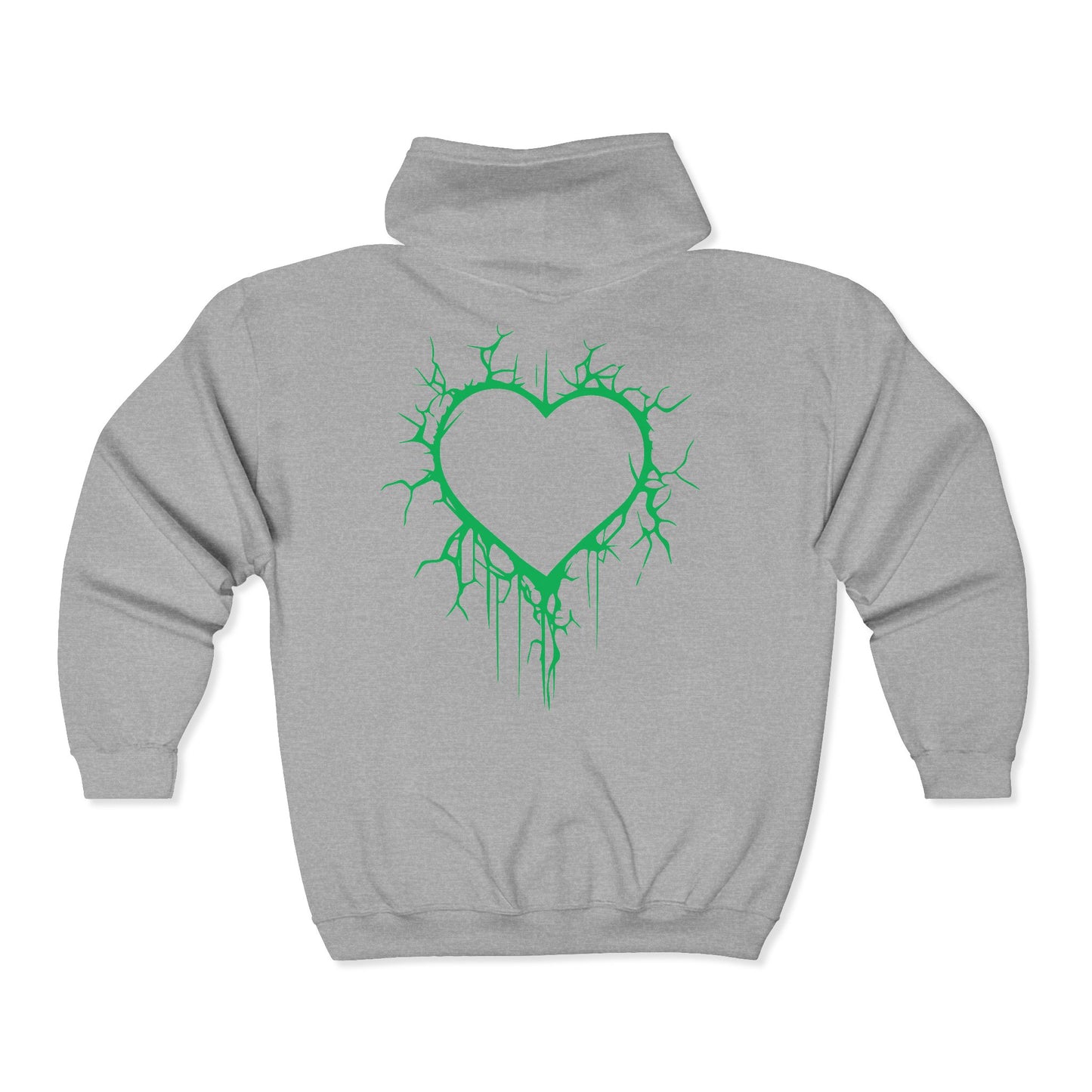 Lightning-Cracked Hollow Heart Zip Hoodie (in Electric Wicked Green) - (The Only Hearts Collection)