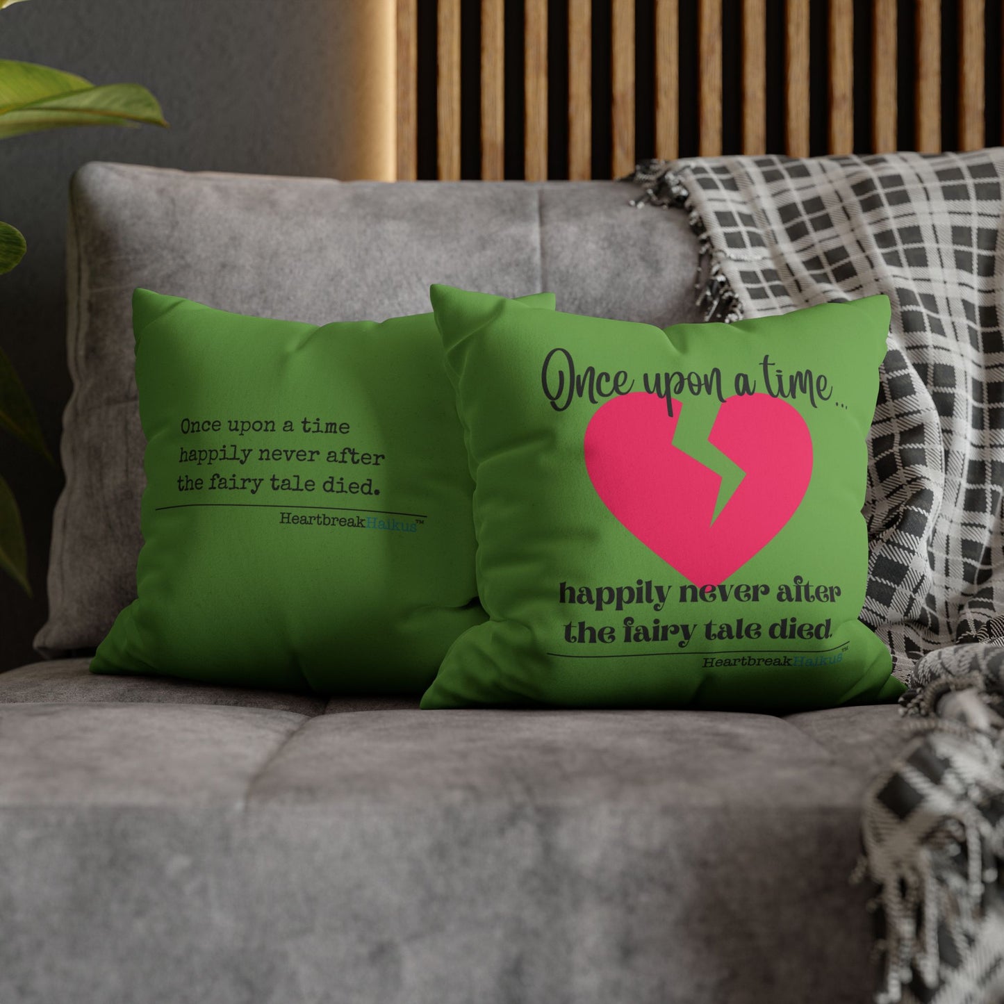 The Fairy Tale Died Haiku - Faux Suede Square Pillowcase (in Wicked Green)