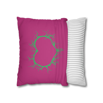 Lightning-Cracked Hearts - Faux Suede Square Pillowcase (in Pink and Wicked Green)
