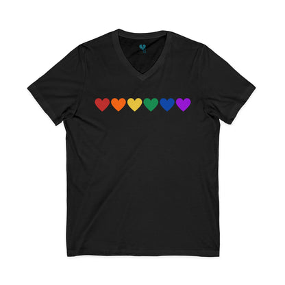 Rainbow Hearts - Jersey Short Sleeve V-Neck Tee