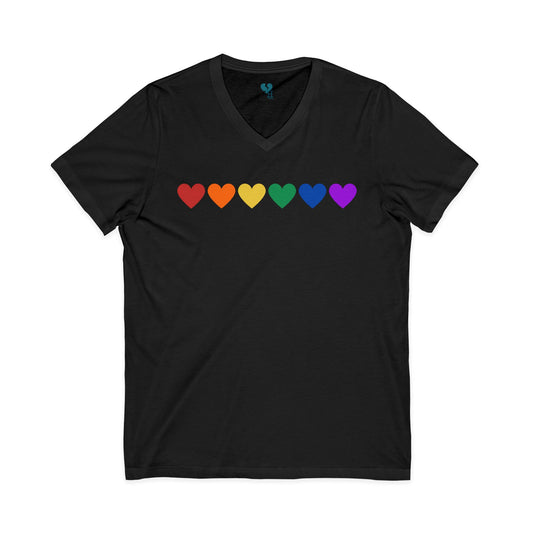 Rainbow Hearts - Jersey Short Sleeve V-Neck Tee