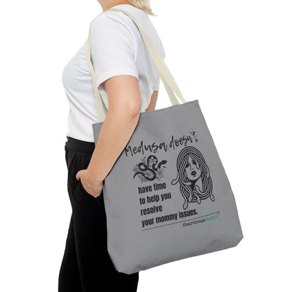 Medusa and Your Mommy Haiku - Tote Bag (Dual-sided print in Stone Grey)