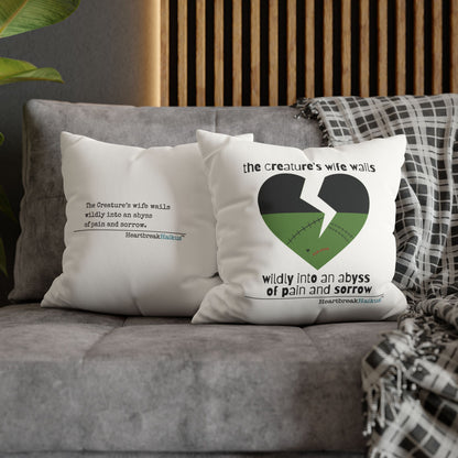 The Creature's Wife Wails Frankenstein Haiku - Faux Suede Square Pillowcase (in Snow White)