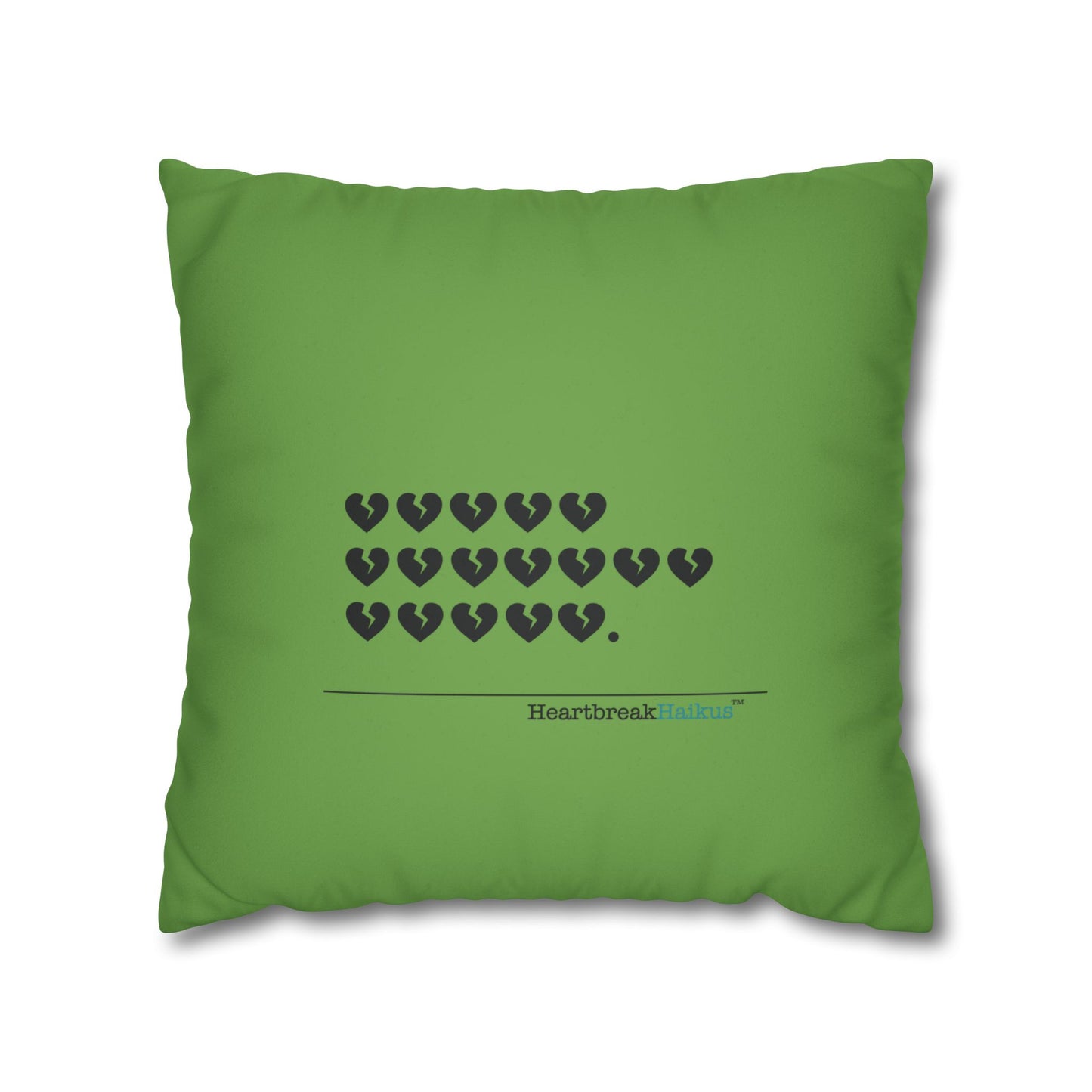 Hieroglyph Heartbreak Haiku - Faux Suede Square Pillowcase (in Wicked Green/Grinch Green)