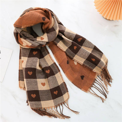 Plaid Scarf - Heart Colorblock Tassel Winter Scarf or Shawl