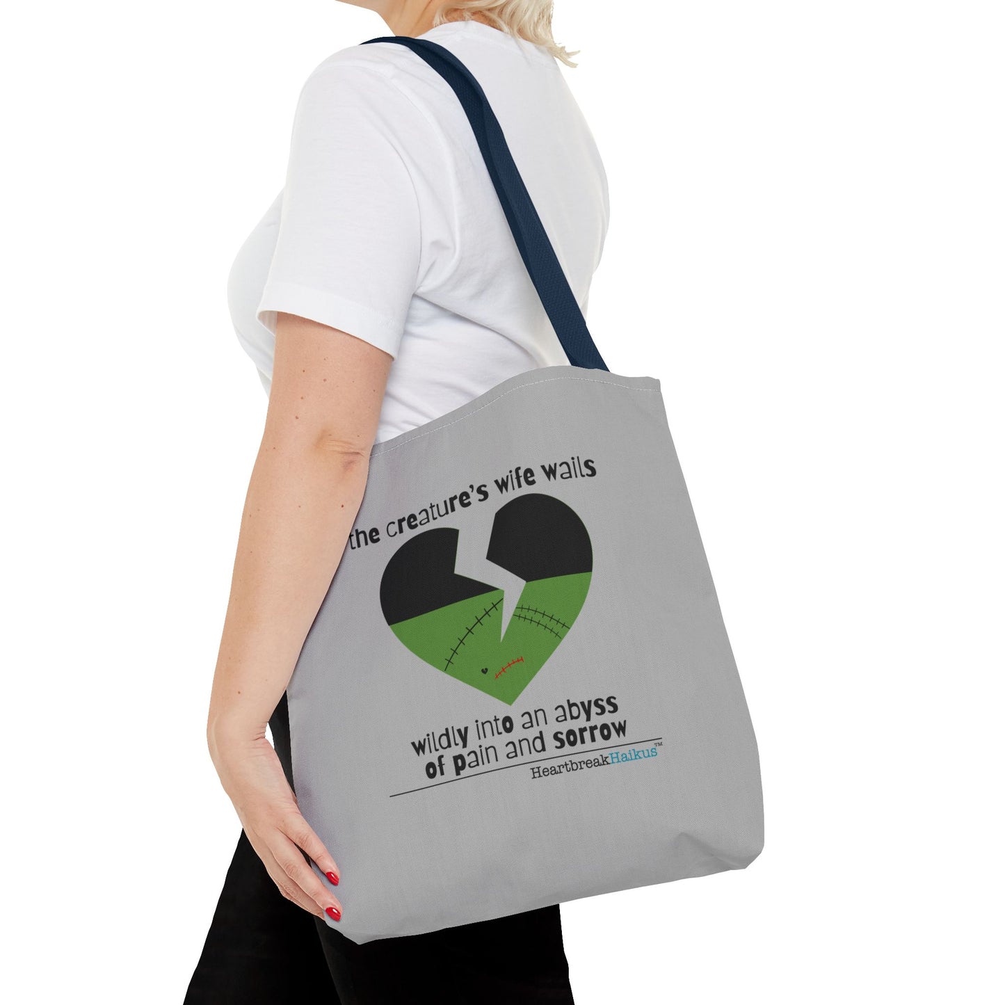 The Creature's Wife Wails Wildly Frankenstein Haiku - Tote Bag (dual-sided print in light grey)