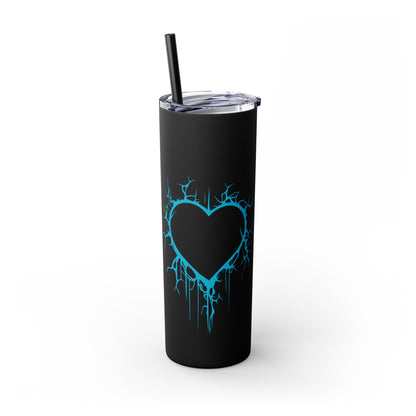 Lightning-Cracked Heart  Skinny Venti Tumbler (in Electric Blue) with matching reusable straw - (The Only Hearts Collection)