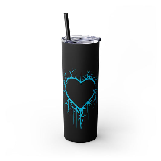 Lightning-Cracked Heart  Skinny Venti Tumbler (in Electric Blue) with matching reusable straw - (The Only Hearts Collection)