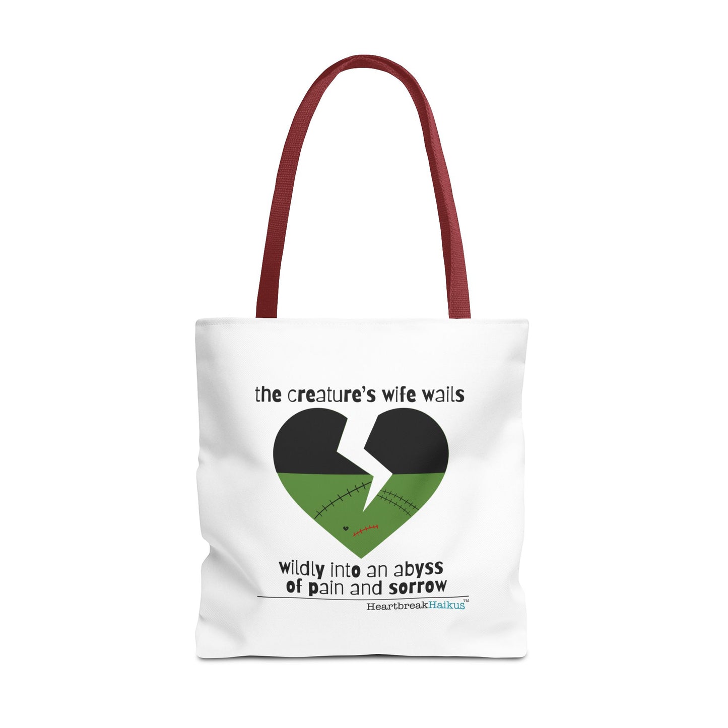 The Creature's Wife Wails Wildly Frankenstein Haiku - Tote Bag (Dual-sided print in Snow White)