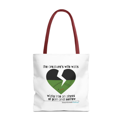 The Creature's Wife Wails Wildly Frankenstein Haiku - Tote Bag (Dual-sided print in Snow White)
