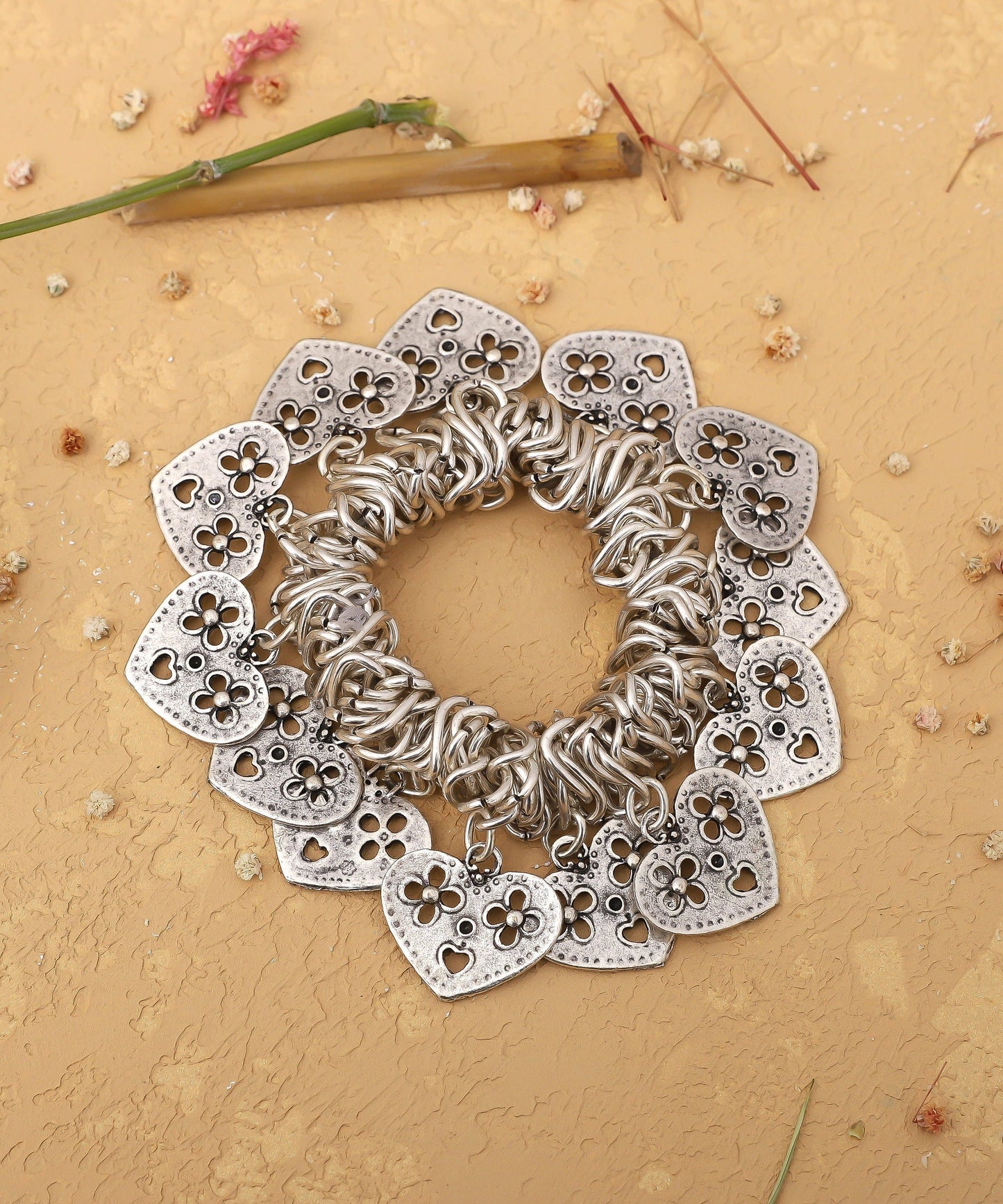 Silver-Plated, Heart-Face Charm Bracelet