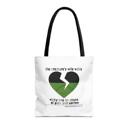 The Creature's Wife Wails Wildly Frankenstein Haiku - Tote Bag (Dual-sided print in Snow White)