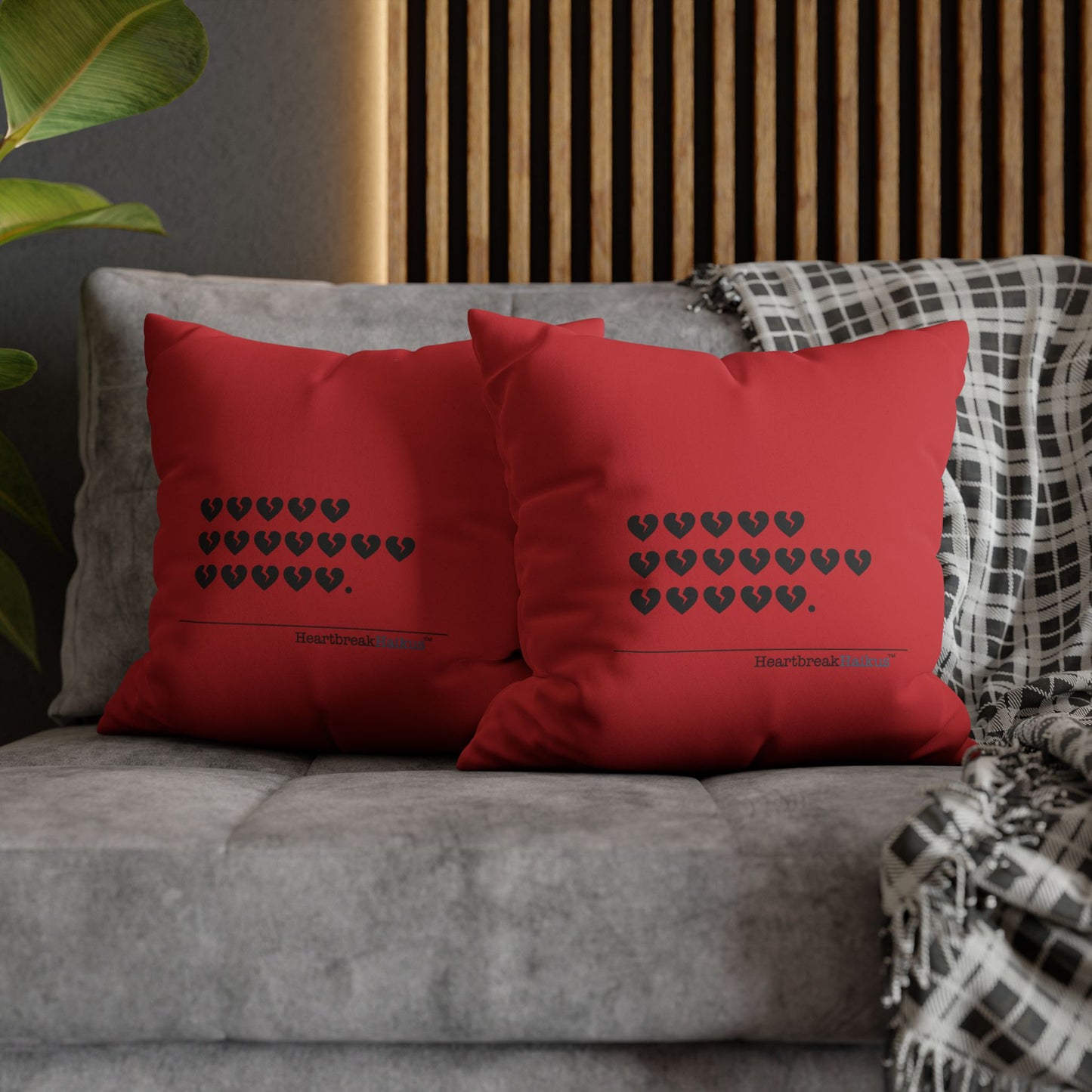 Hieroglyph Heartbreak Haiku - Faux Suede Square Pillowcase (in Crimson Red)