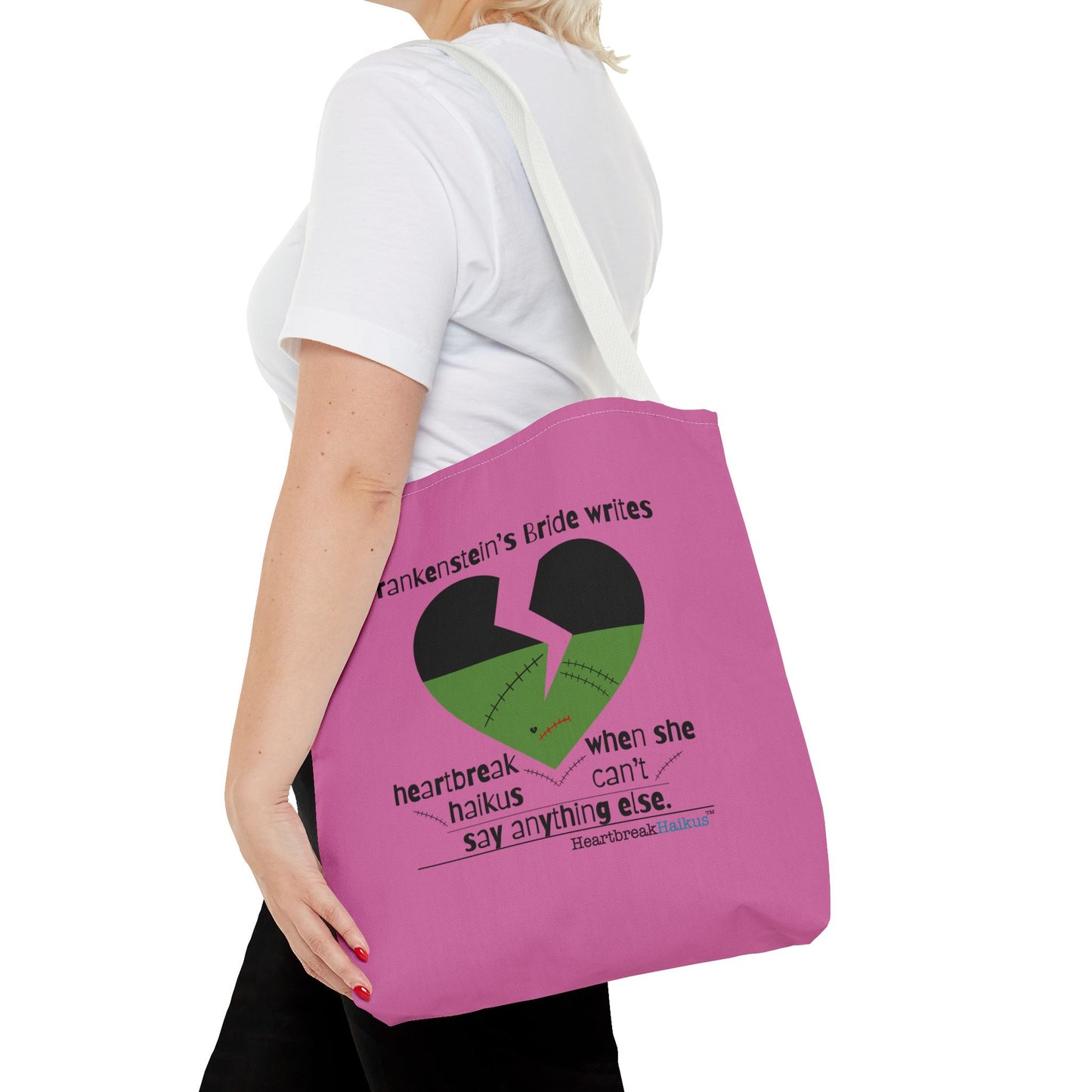 Frankenstein's Bride Writes Heartbreak Haikus - Tote Bag (Dual-sided print in Candy Pink)