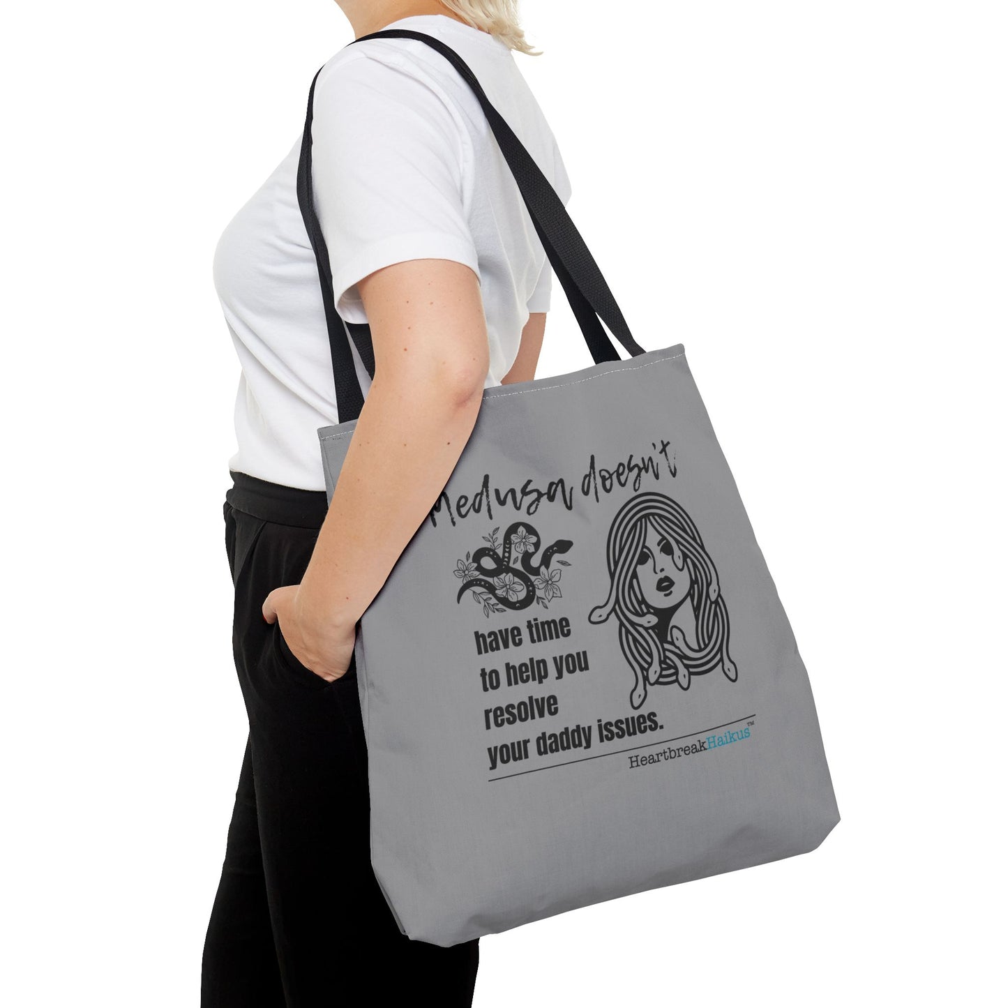 Medusa and Your Daddy Haiku - Tote Bag (Dual-sided print in Stone Grey)