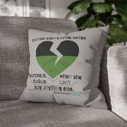 Frankenstein's Bride Writes Heartbreak Haikus - Faux Suede Square Pillowcase (in light grey)