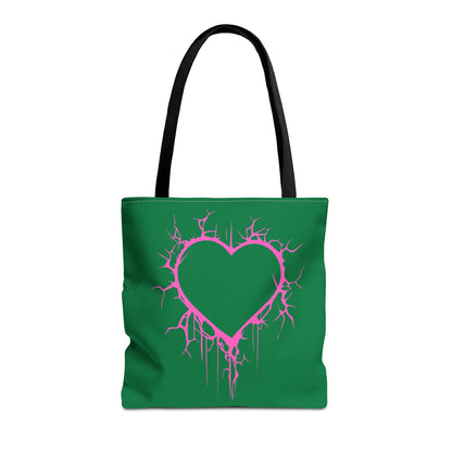 Lightning-Cracked Heart Tote Bag (in Wicked Green and Electric Pink) - (The Only Hearts Collection)