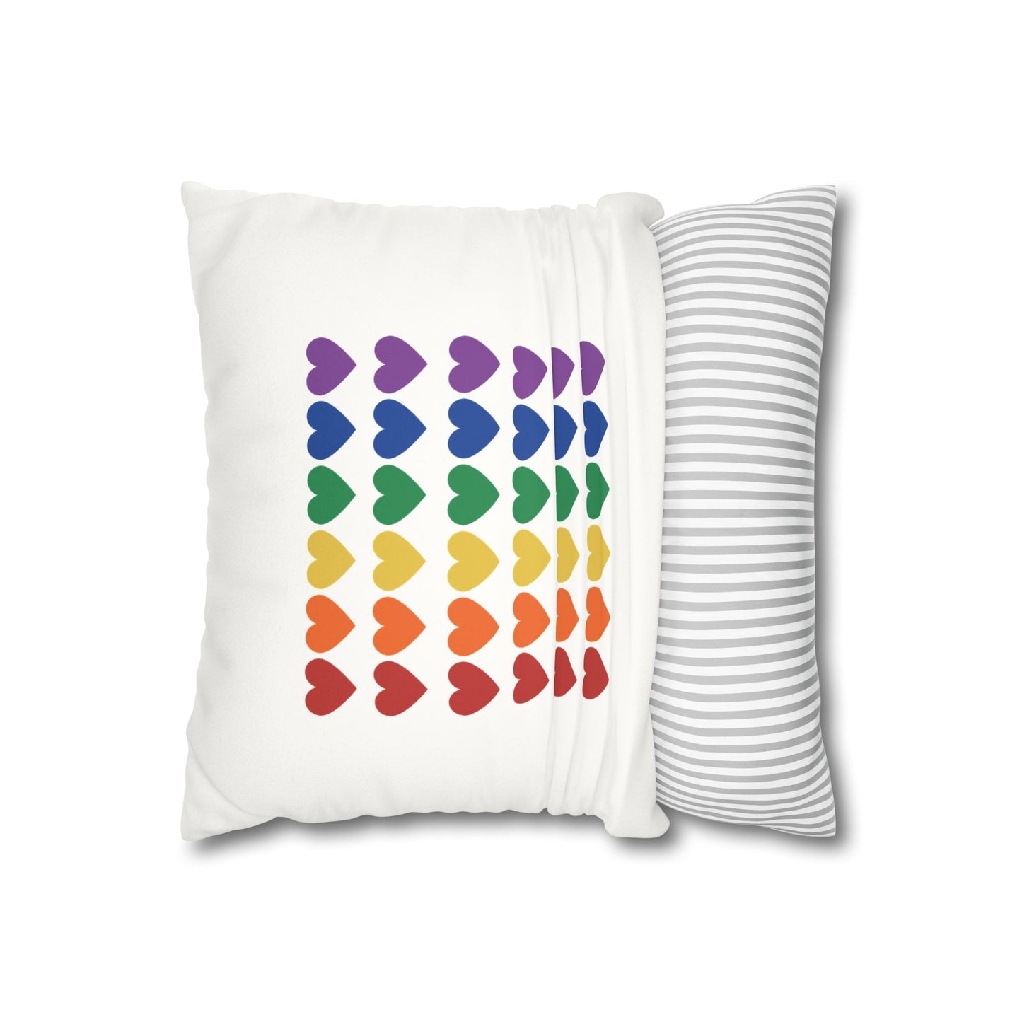 Rainbow Hearts on White - Faux Suede Square Pillowcase (Only Hearts Collection)
