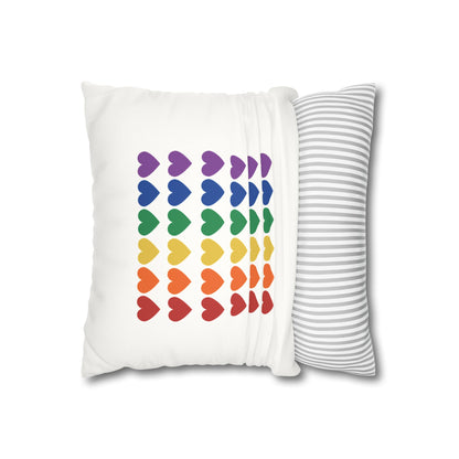 Rainbow Hearts on White - Faux Suede Square Pillowcase (Only Hearts Collection)