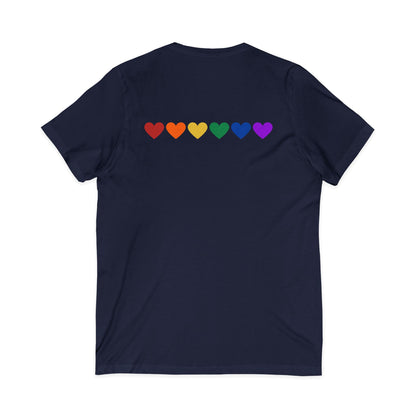 Rainbow Hearts - Jersey Short Sleeve V-Neck Tee