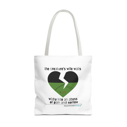 The Creature's Wife Wails Wildly Frankenstein Haiku - Tote Bag (Dual-sided print in Snow White)