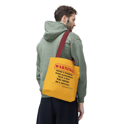 Warning: Dangerous Special Man Haiku Tote Bag (dual-sided design in Yellow Gold)