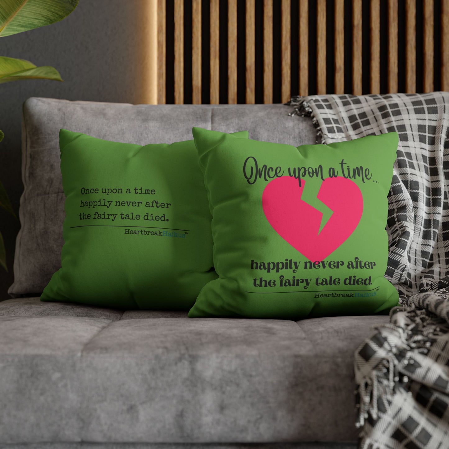 The Fairy Tale Died Haiku - Faux Suede Square Pillowcase (in Wicked Green)
