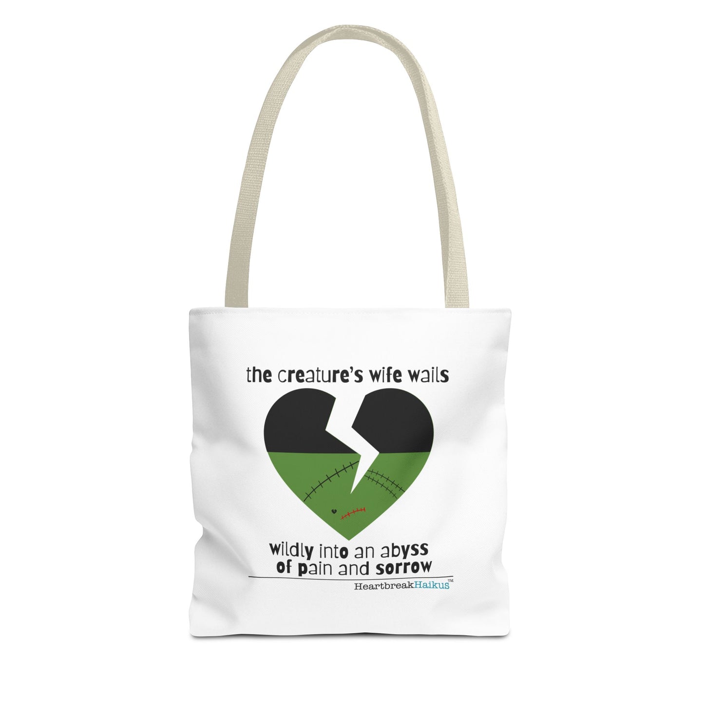 The Creature's Wife Wails Wildly Frankenstein Haiku - Tote Bag (Dual-sided print in Snow White)