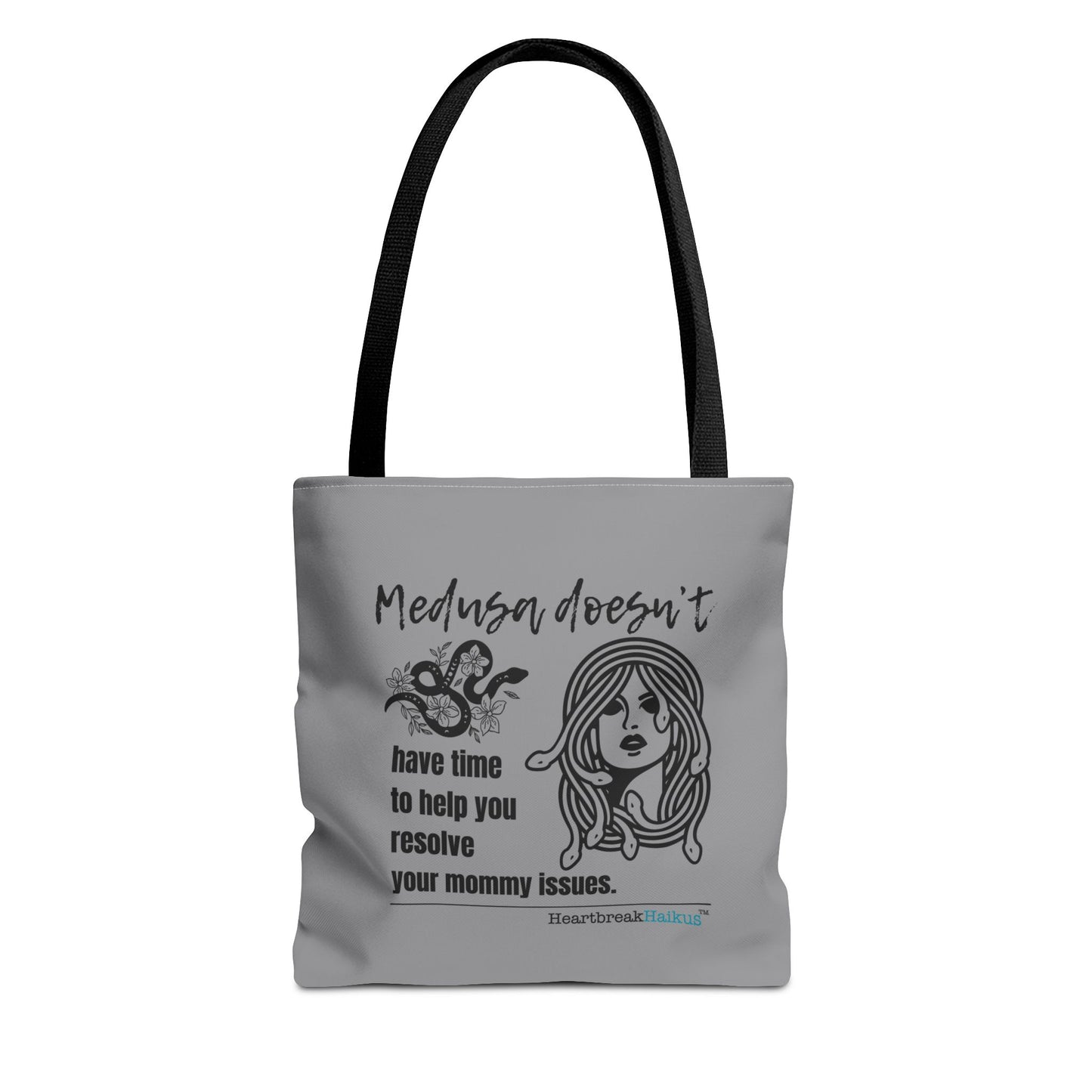Medusa and Your Mommy Haiku - Tote Bag (Dual-sided print in Stone Grey)