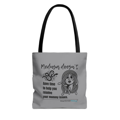 Medusa and Your Mommy Haiku - Tote Bag (Dual-sided print in Stone Grey)