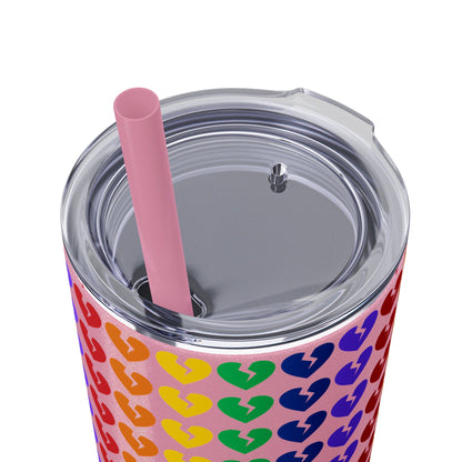 Only Hearts - Skinny Tumbler with Eco-Friendly, Reusable, Matching Straw, 20oz (Rainbow Heartbreak Collection)