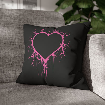 Lightning-Cracked Heart - Faux Suede Square Pillowcase (in Electric Pink)