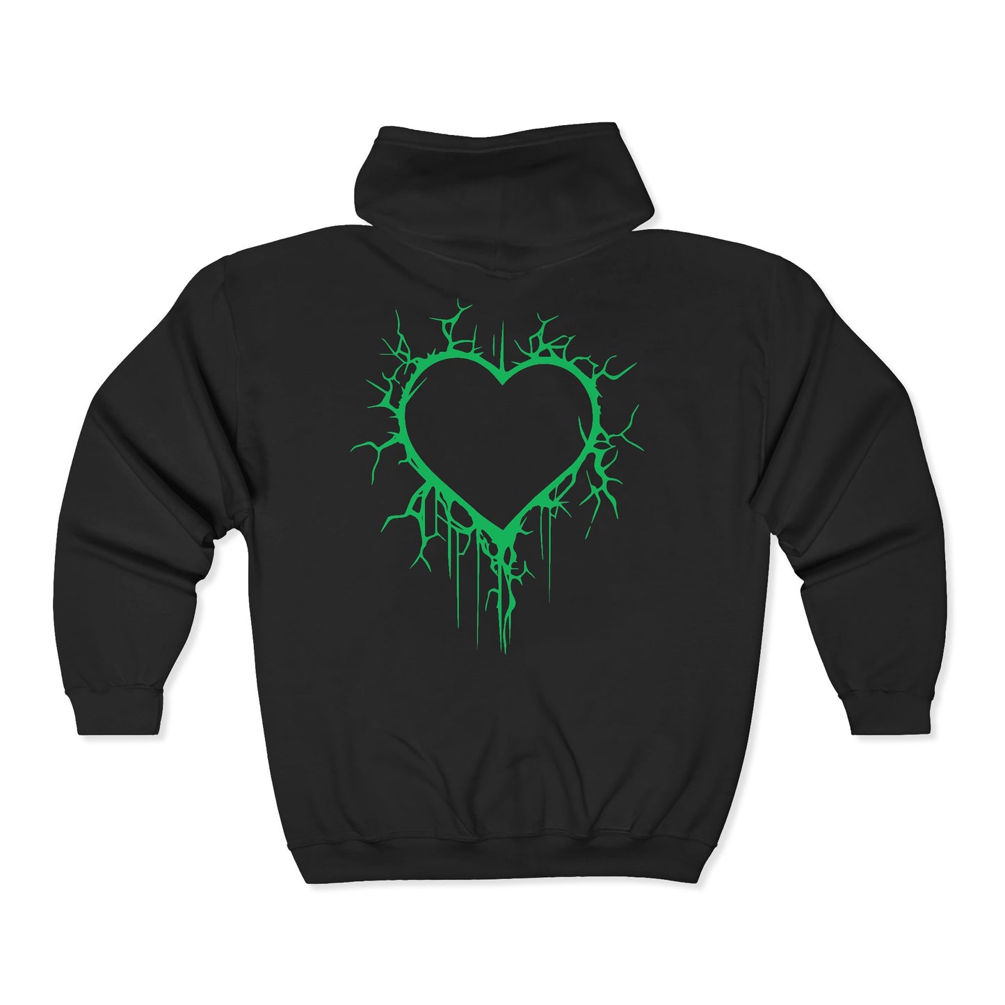Lightning-Cracked Hollow Heart Zip Hoodie (in Electric Wicked Green) - (The Only Hearts Collection)