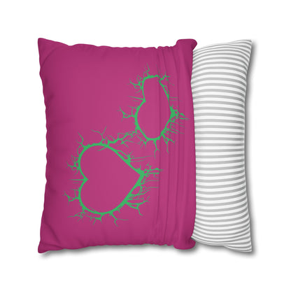 Lightning-Cracked Hearts - Faux Suede Square Pillowcase (in Pink and Wicked Green)