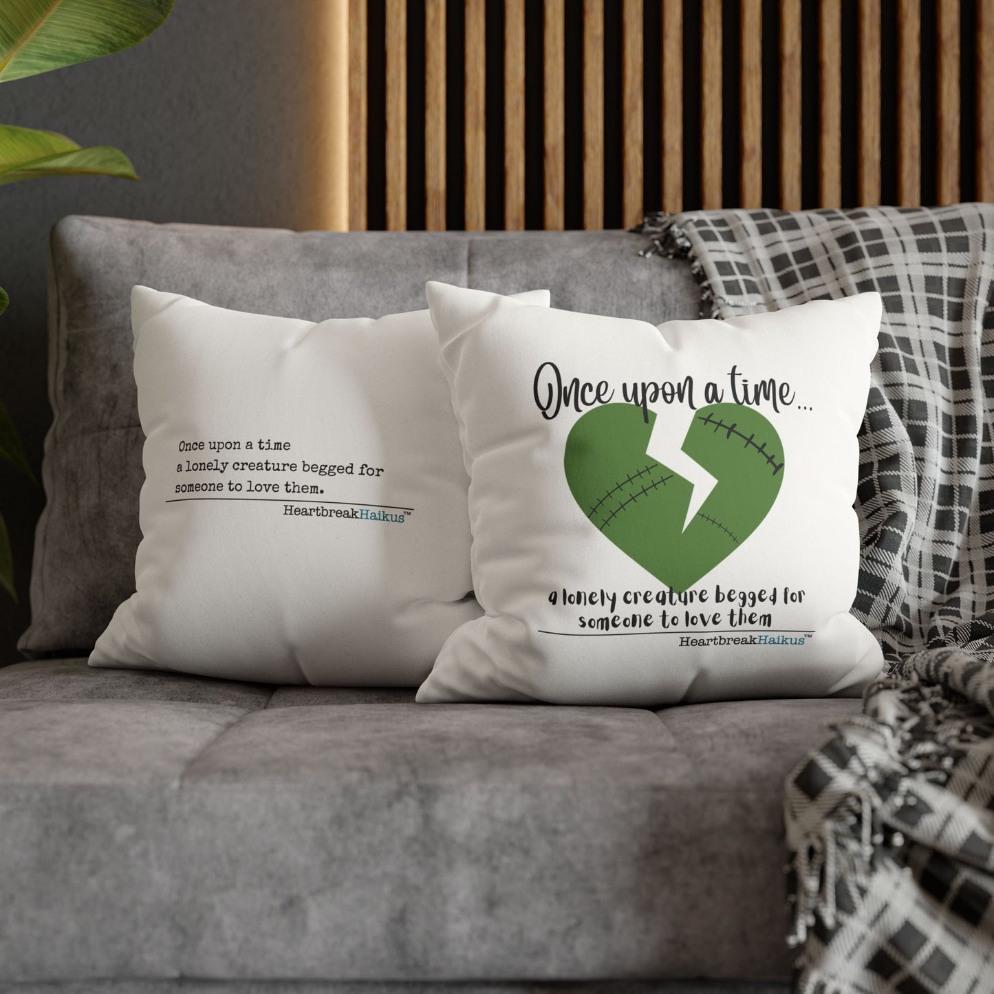 A Lonely Creature Begged Frankenstein Haiku - Faux Suede Square Pillowcase (in Snow White)