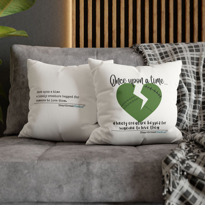 A Lonely Creature Begged Frankenstein Haiku - Faux Suede Square Pillowcase (in Snow White)