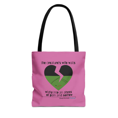 The Creature's Wife Wails Wildly Frankenstein Haiku - Tote Bag (dual-sided print in Candy Pink)